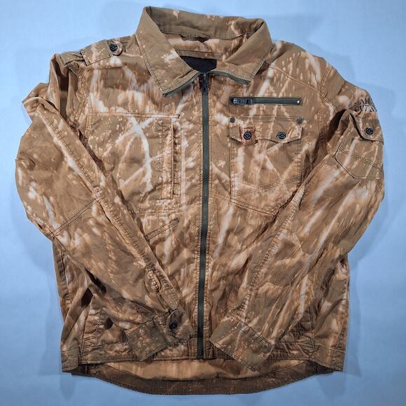 Mark Ecko Cut & Sew Men's Large Bomber Jacket Brown Distressed Camo Full Zip - Picture 1 of 15